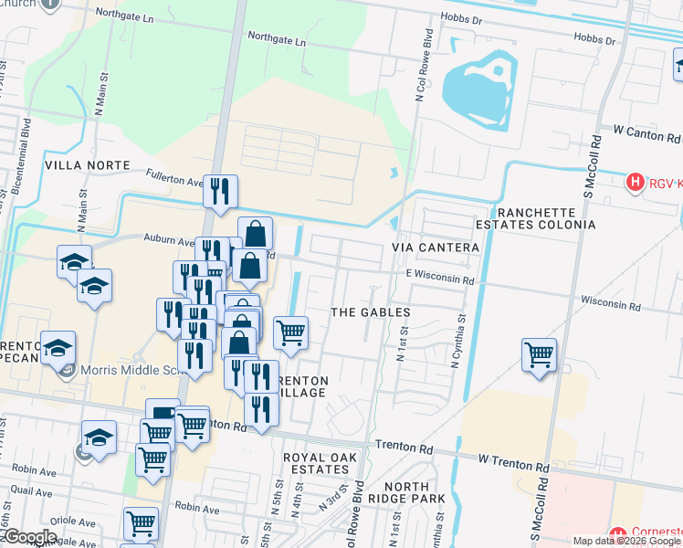 map of restaurants, bars, coffee shops, grocery stores, and more near 7904 North 4th Street in McAllen