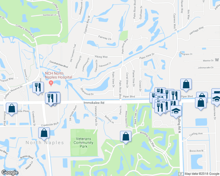 map of restaurants, bars, coffee shops, grocery stores, and more near 103 Sharwood Drive in Naples