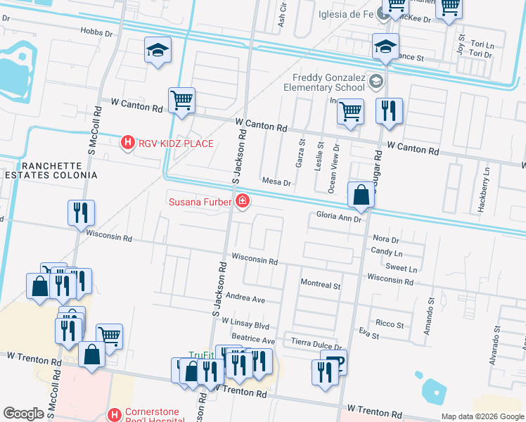 map of restaurants, bars, coffee shops, grocery stores, and more near 3205 Pelican Lake Avenue in Edinburg