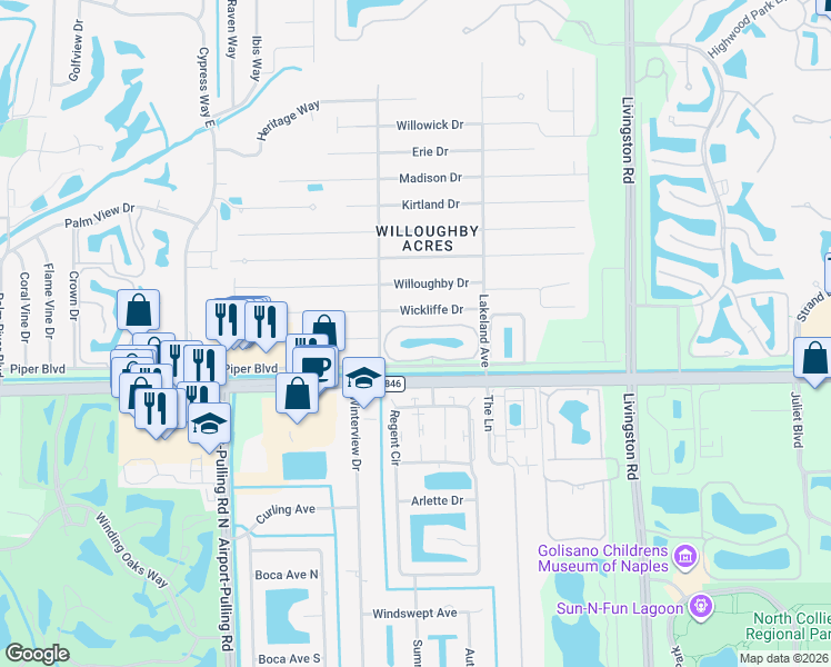 map of restaurants, bars, coffee shops, grocery stores, and more near 600 Diamond Circle in Naples