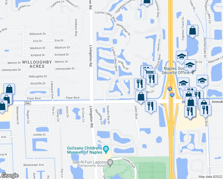 map of restaurants, bars, coffee shops, grocery stores, and more near 4910 Deerfield Way in Naples