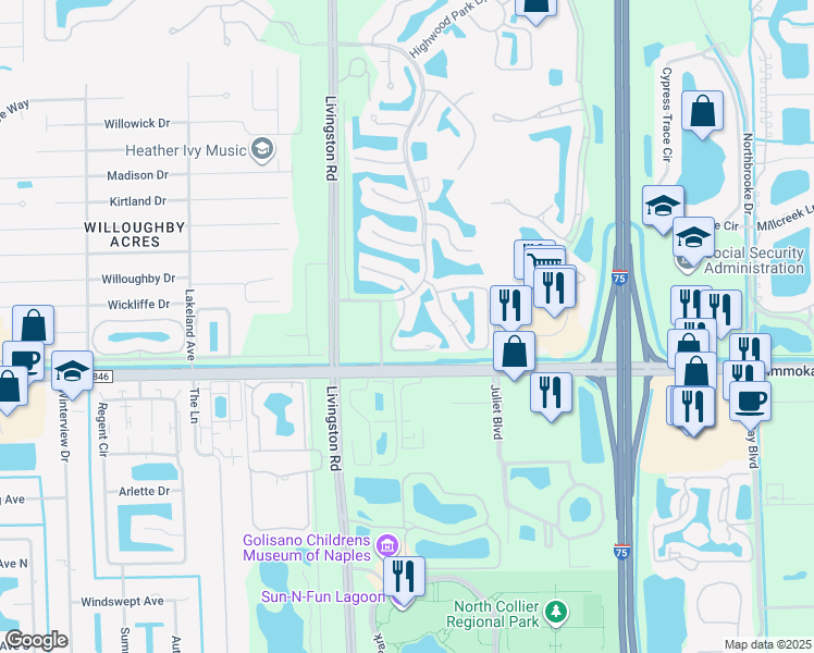 map of restaurants, bars, coffee shops, grocery stores, and more near 4910 Deerfield Way in Naples
