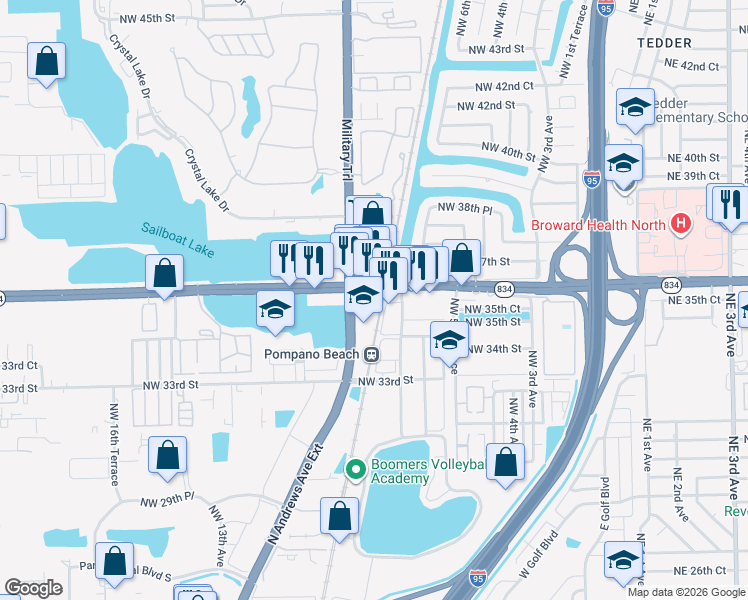 map of restaurants, bars, coffee shops, grocery stores, and more near 820 West Sample Road in Pompano Beach