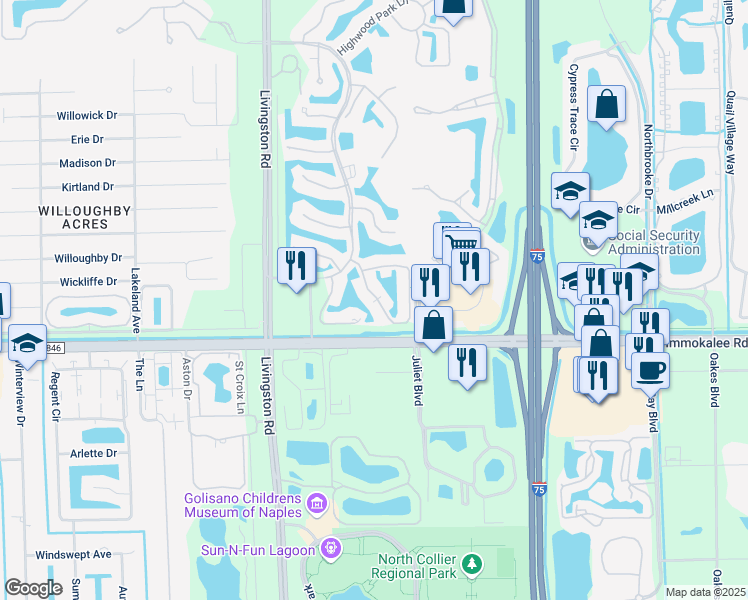 map of restaurants, bars, coffee shops, grocery stores, and more near 4970 Deerfield Way in Naples