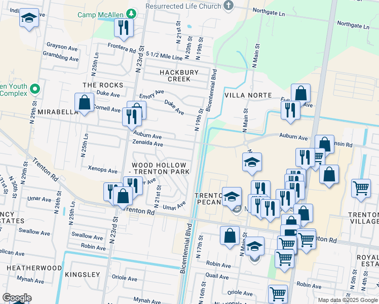 map of restaurants, bars, coffee shops, grocery stores, and more near 1916 Yellowhammer Avenue in McAllen