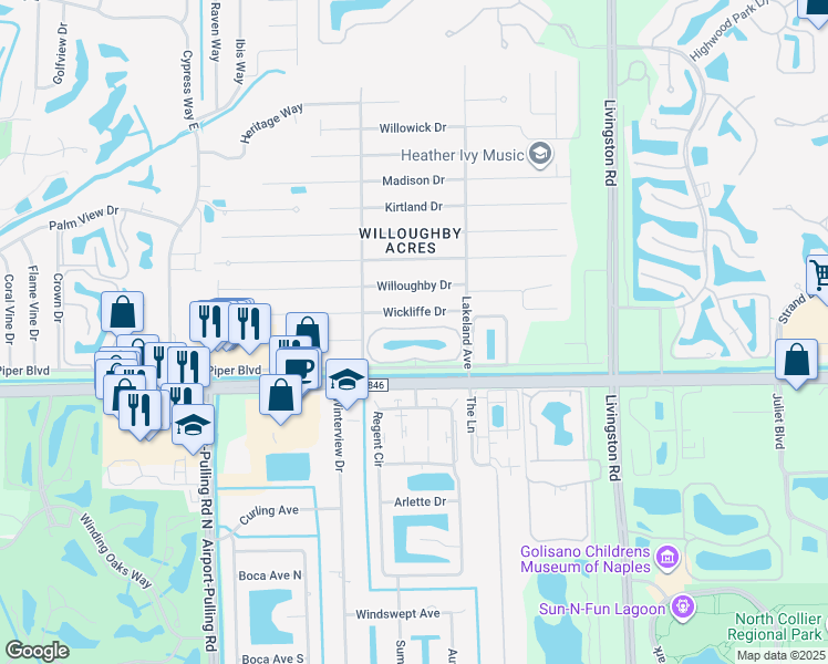 map of restaurants, bars, coffee shops, grocery stores, and more near 600 Diamond Circle in Naples