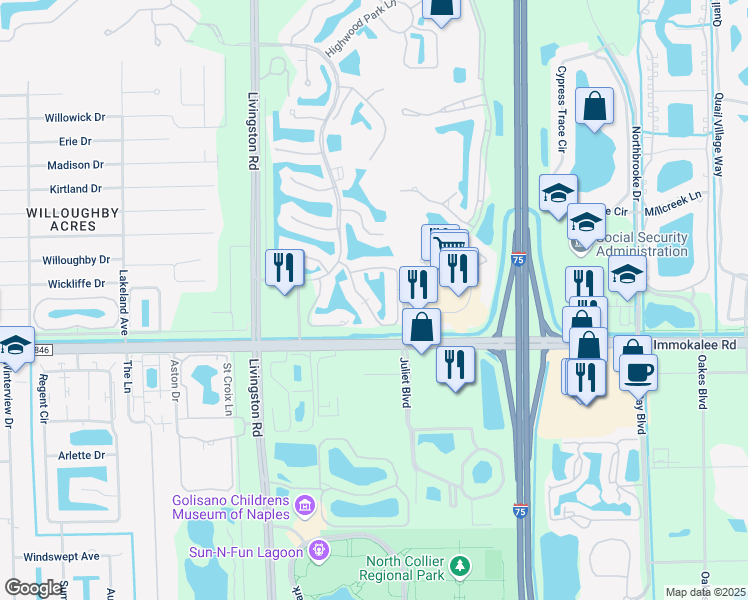 map of restaurants, bars, coffee shops, grocery stores, and more near 5070 Cedar Springs Drive in Naples
