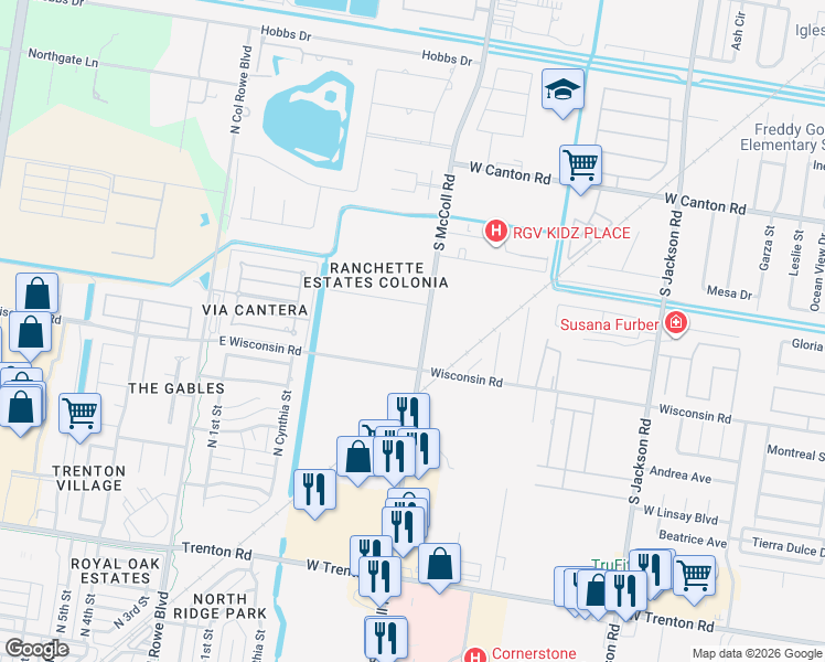 map of restaurants, bars, coffee shops, grocery stores, and more near 3309 South McColl Road in Edinburg