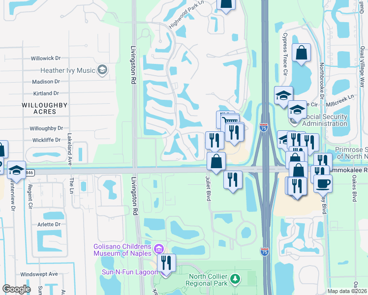 map of restaurants, bars, coffee shops, grocery stores, and more near 4970 Deerfield Way in Naples