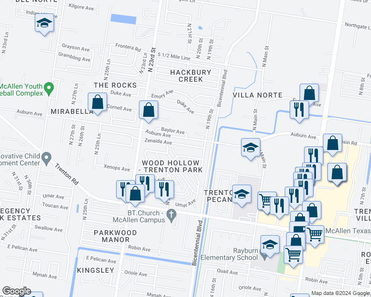 map of restaurants, bars, coffee shops, grocery stores, and more near 1937 Zenaida Avenue in McAllen