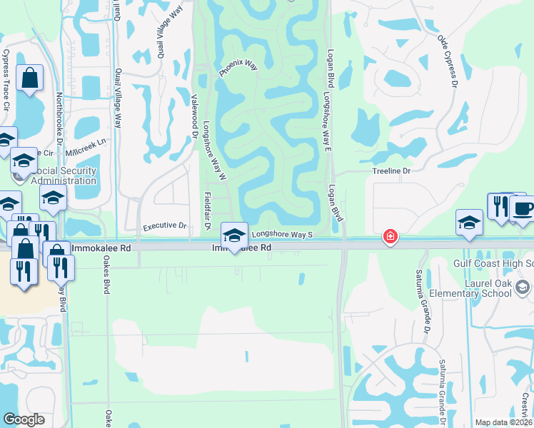 map of restaurants, bars, coffee shops, grocery stores, and more near 4260 Longshore Way South in Naples