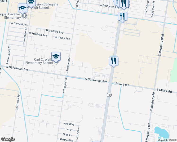 map of restaurants, bars, coffee shops, grocery stores, and more near 415 West Saint Francis Avenue in Alton