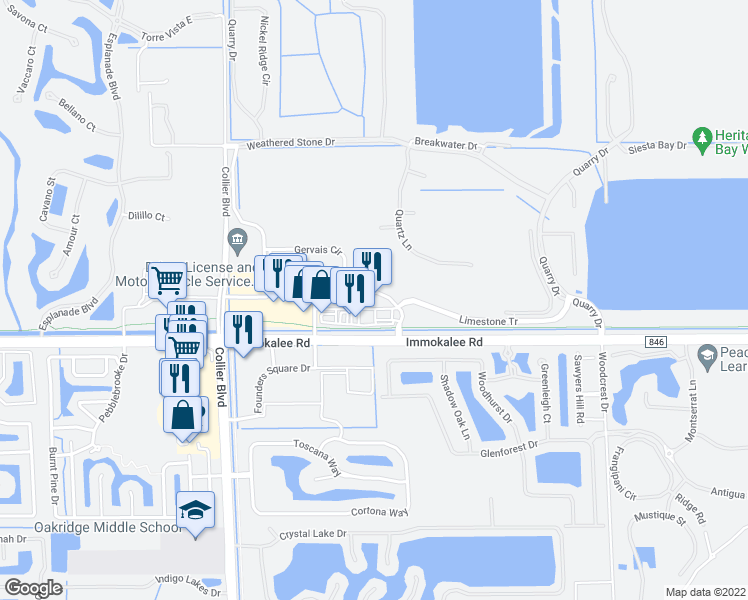 map of restaurants, bars, coffee shops, grocery stores, and more near 9010 Bellaire Bay Drive in Naples