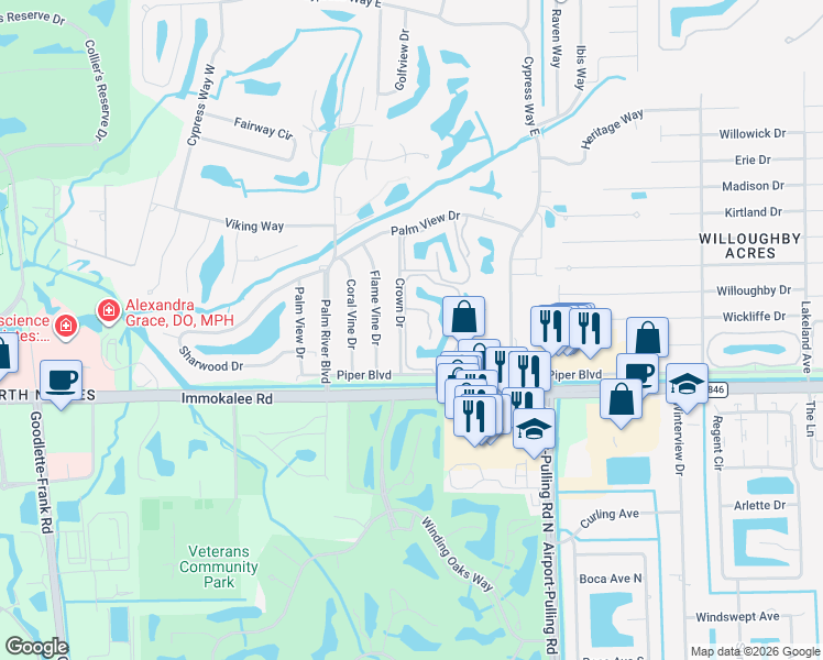 map of restaurants, bars, coffee shops, grocery stores, and more near 117 Crown Drive in Naples