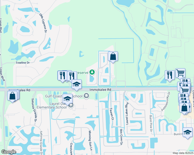 map of restaurants, bars, coffee shops, grocery stores, and more near 7985 Preserve Circle in Naples