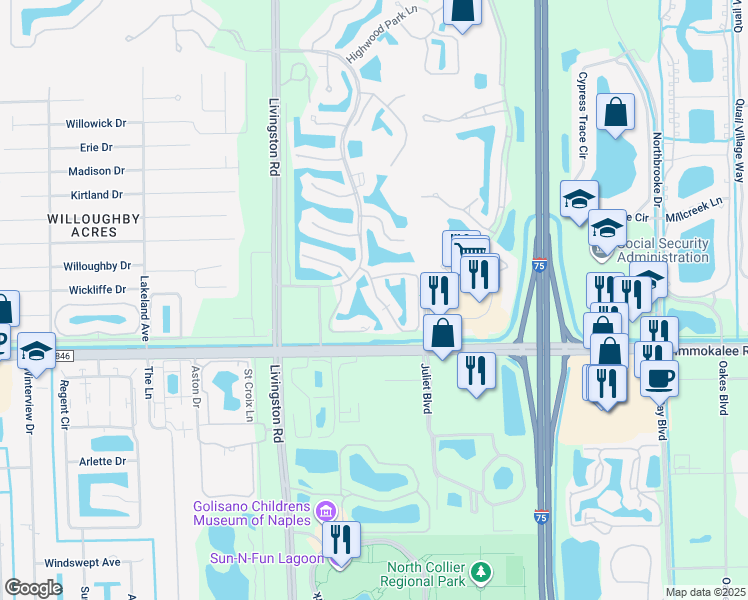 map of restaurants, bars, coffee shops, grocery stores, and more near 4970 Deerfield Way in Naples