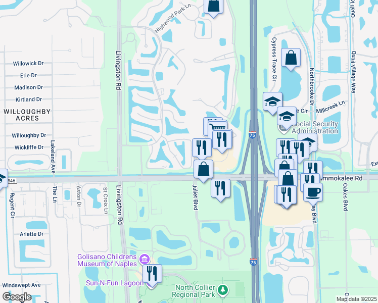 map of restaurants, bars, coffee shops, grocery stores, and more near 5135 Cedar Springs Drive in Naples