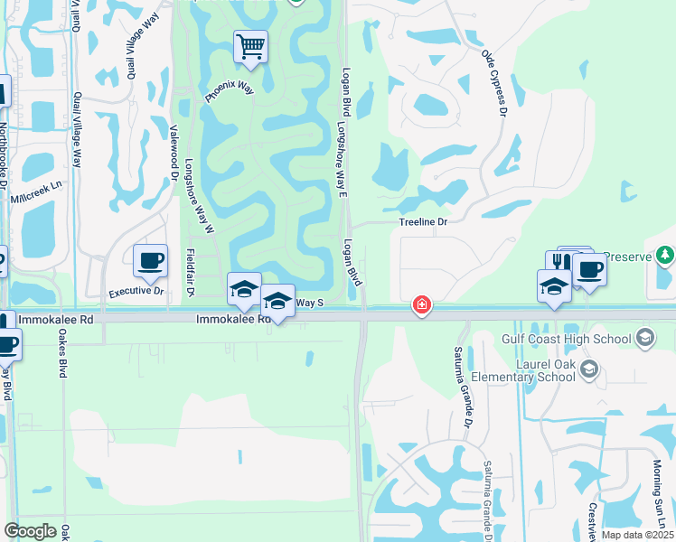 map of restaurants, bars, coffee shops, grocery stores, and more near 10823 Longshore Way South in Naples