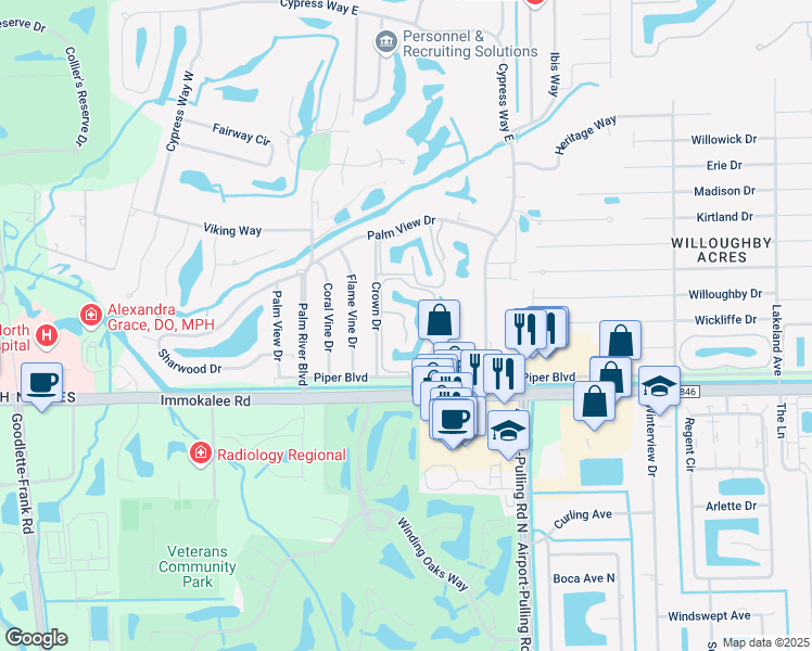 map of restaurants, bars, coffee shops, grocery stores, and more near 145 Wading Bird Circle in Naples