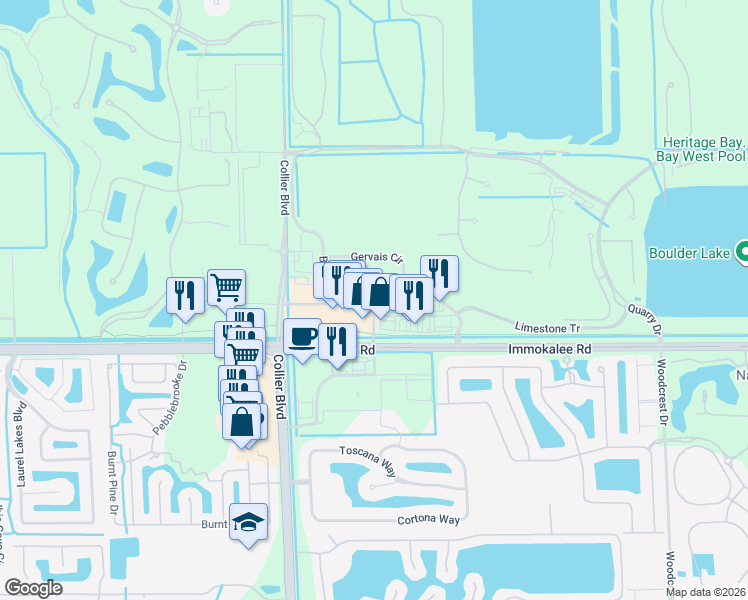 map of restaurants, bars, coffee shops, grocery stores, and more near Bellaire Bay Drive in Naples