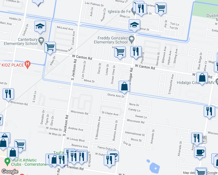 map of restaurants, bars, coffee shops, grocery stores, and more near 1806 Nautical Lane in Edinburg