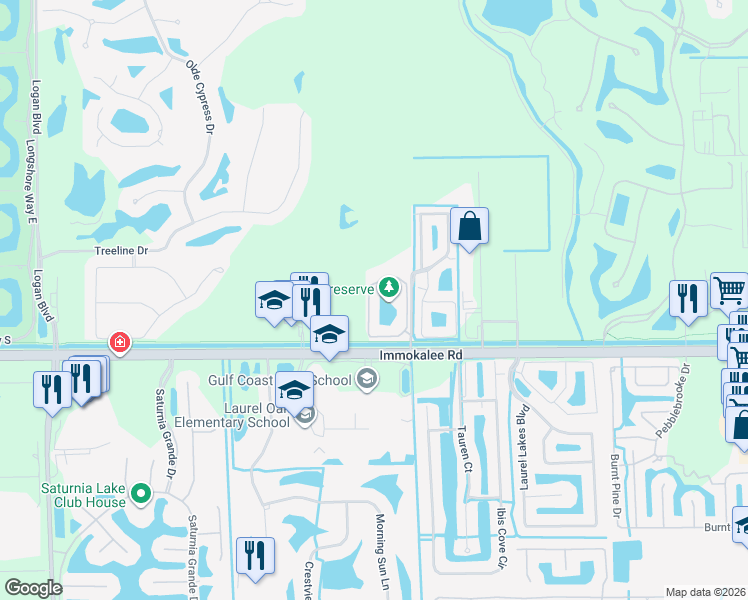 map of restaurants, bars, coffee shops, grocery stores, and more near 7945 Preserve Circle in Naples