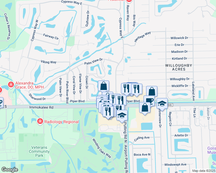 map of restaurants, bars, coffee shops, grocery stores, and more near 151 Cypress Way East in Naples