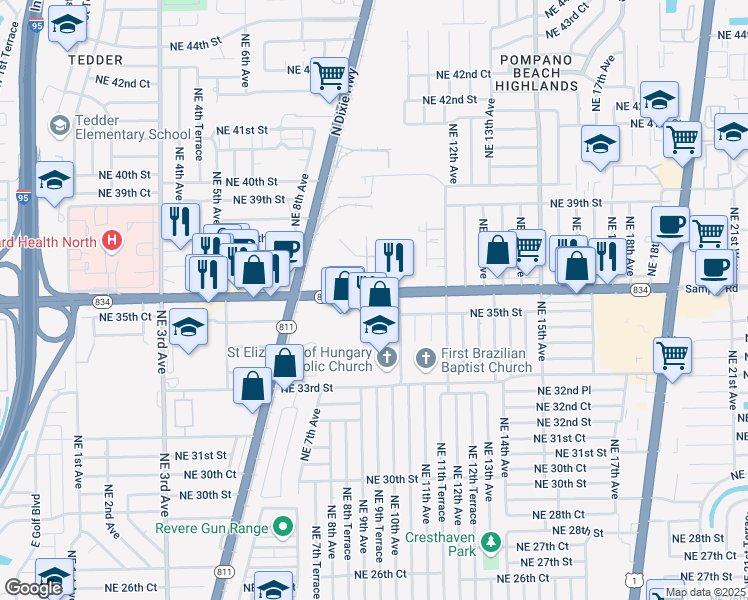 map of restaurants, bars, coffee shops, grocery stores, and more near 1261 East Sample Road in Pompano Beach