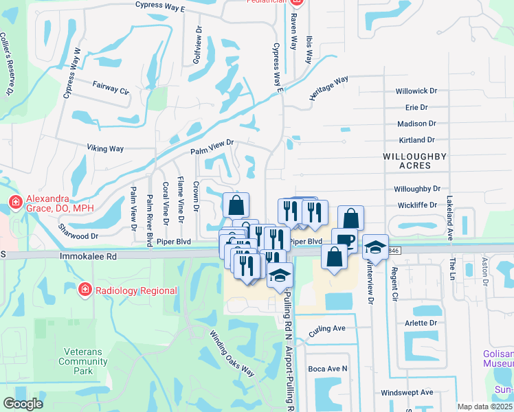 map of restaurants, bars, coffee shops, grocery stores, and more near 131 Cypress Way East in Naples