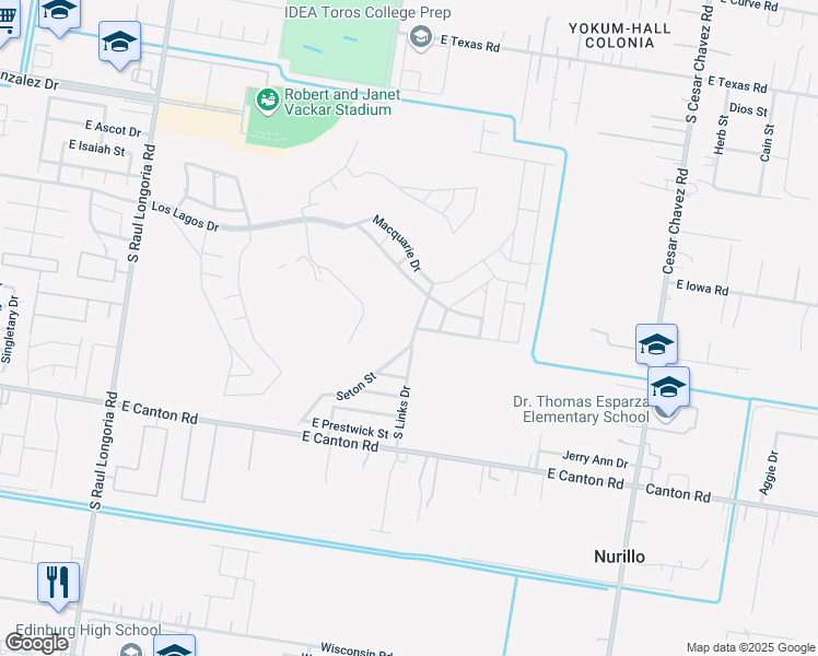 map of restaurants, bars, coffee shops, grocery stores, and more near 2301 Links Drive in Edinburg