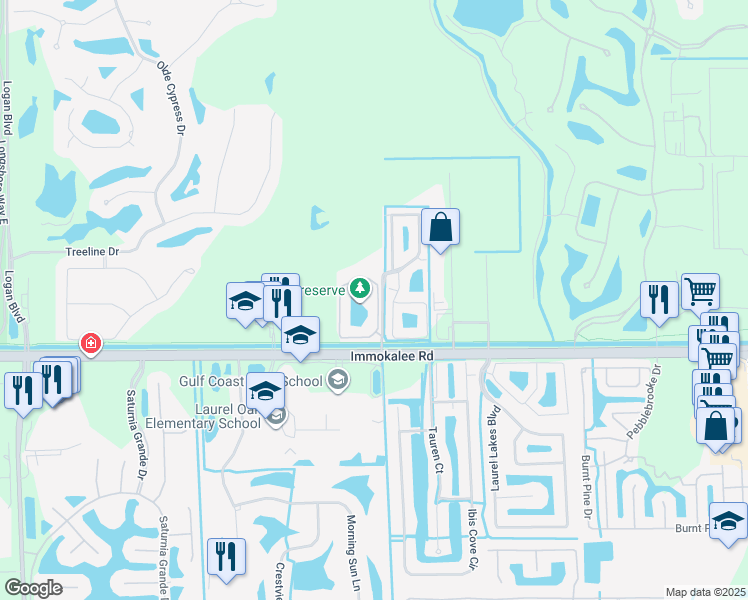 map of restaurants, bars, coffee shops, grocery stores, and more near 7975 Preserve Circle in Naples