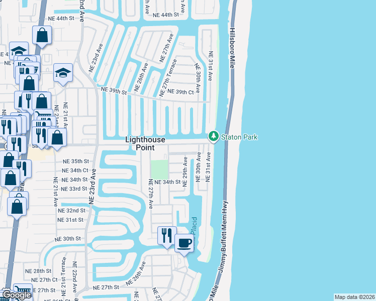 map of restaurants, bars, coffee shops, grocery stores, and more near 2932 East Sample Road in Lighthouse Point
