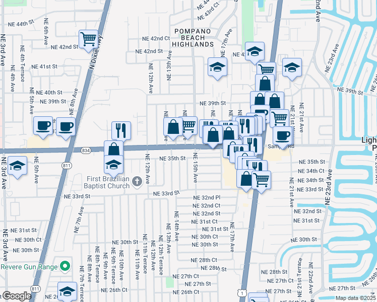 map of restaurants, bars, coffee shops, grocery stores, and more near 201 Northeast 15th Avenue in Pompano Beach