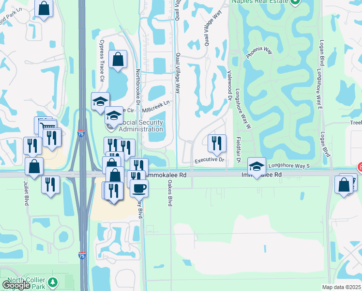 map of restaurants, bars, coffee shops, grocery stores, and more near 11396 Quail Village Way in Naples