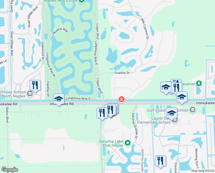 map of restaurants, bars, coffee shops, grocery stores, and more near 7165 Immokalee Road in Naples