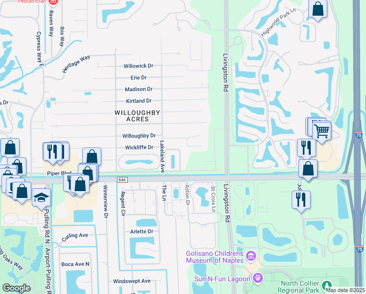 map of restaurants, bars, coffee shops, grocery stores, and more near 257 Willoughby Drive in Naples