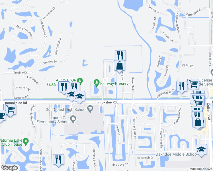 map of restaurants, bars, coffee shops, grocery stores, and more near Dream Catcher Circle in Naples
