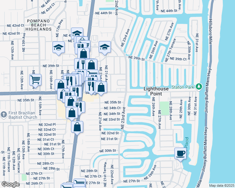 map of restaurants, bars, coffee shops, grocery stores, and more near 2211 East Sample Road in Pompano Beach