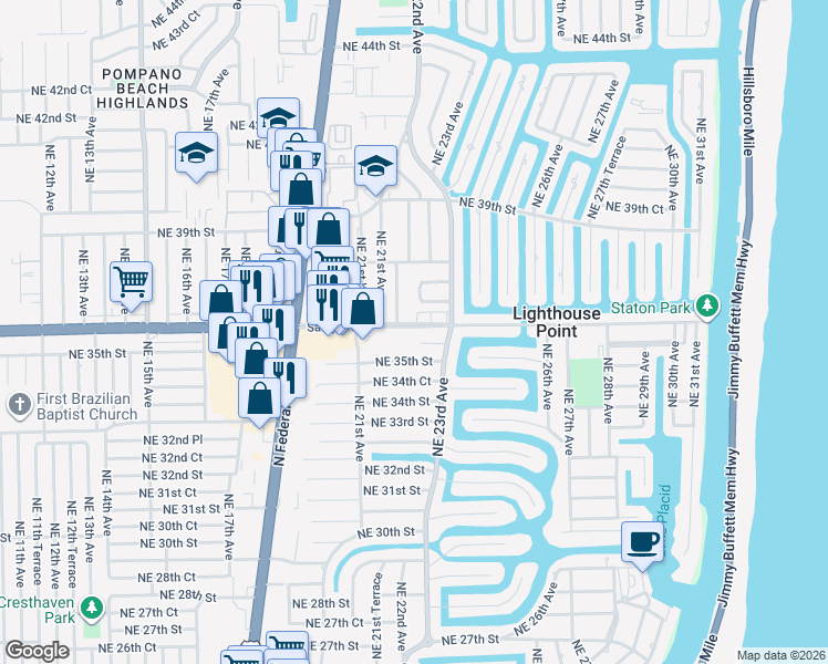 map of restaurants, bars, coffee shops, grocery stores, and more near 2211 East Sample Road in Pompano Beach