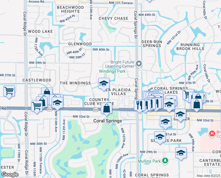 map of restaurants, bars, coffee shops, grocery stores, and more near 10710 La Placida Drive in Coral Springs
