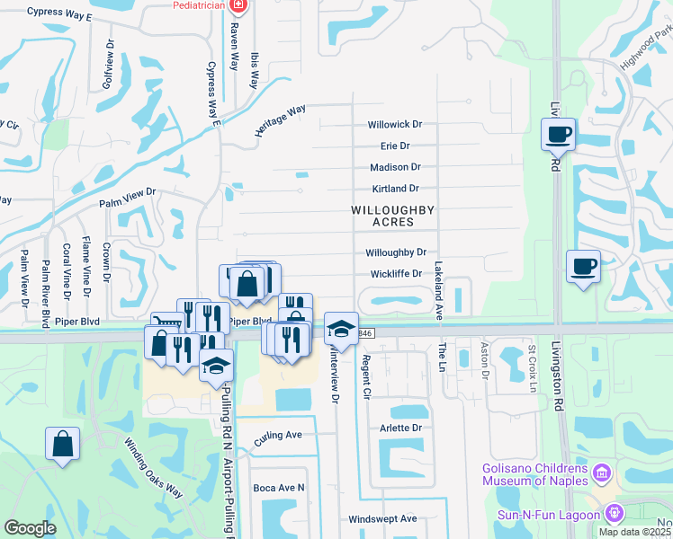 map of restaurants, bars, coffee shops, grocery stores, and more near 74 Willoughby Drive in Naples
