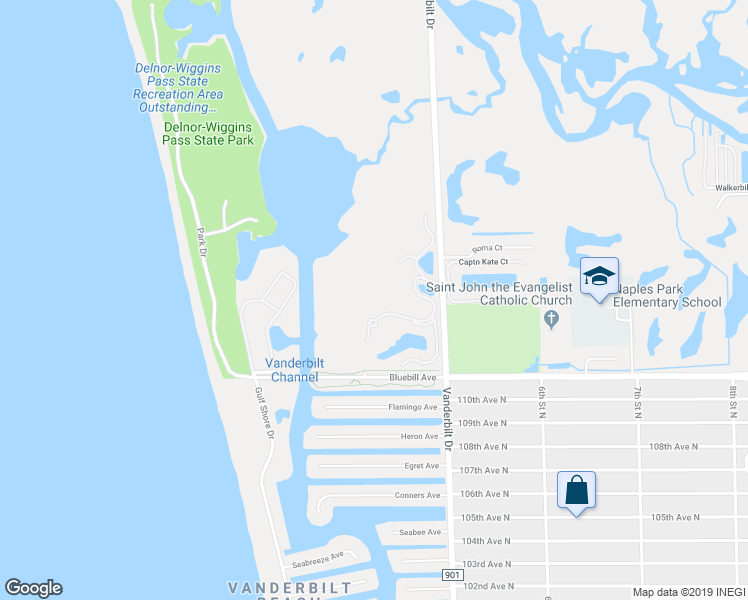 map of restaurants, bars, coffee shops, grocery stores, and more near 11495 Vanderbilt Drive in Naples