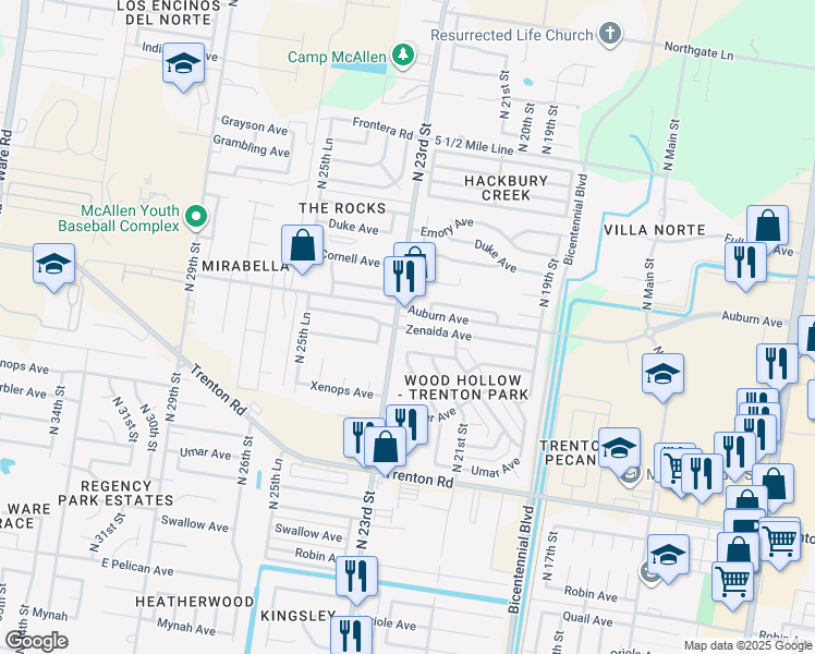 map of restaurants, bars, coffee shops, grocery stores, and more near 8014 North 23rd Street in McAllen