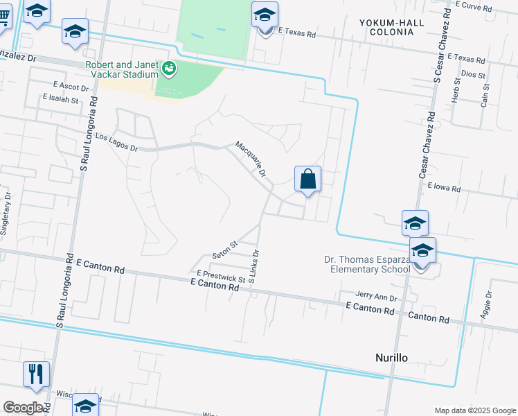 map of restaurants, bars, coffee shops, grocery stores, and more near 2227 Links Drive in Edinburg