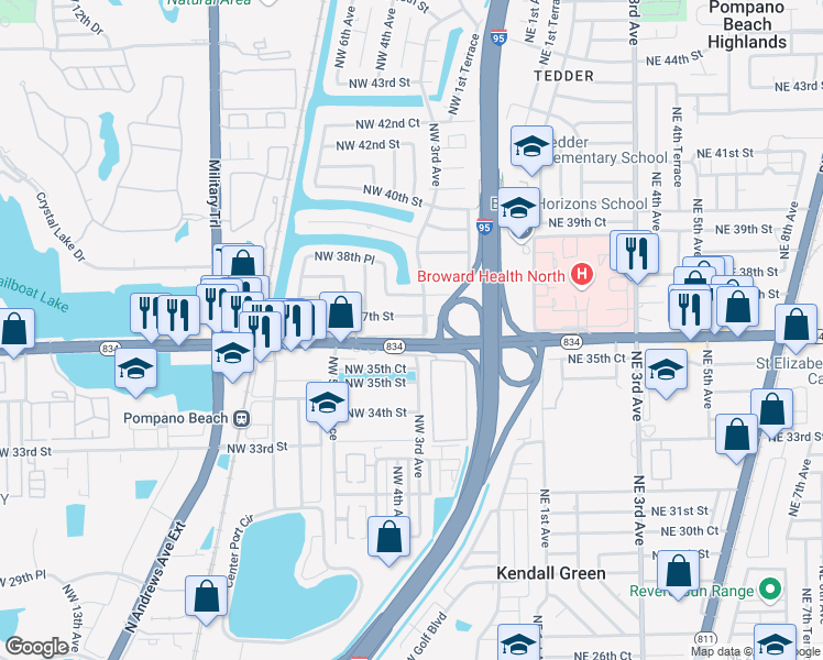 map of restaurants, bars, coffee shops, grocery stores, and more near 311 West Sample Road in Pompano Beach