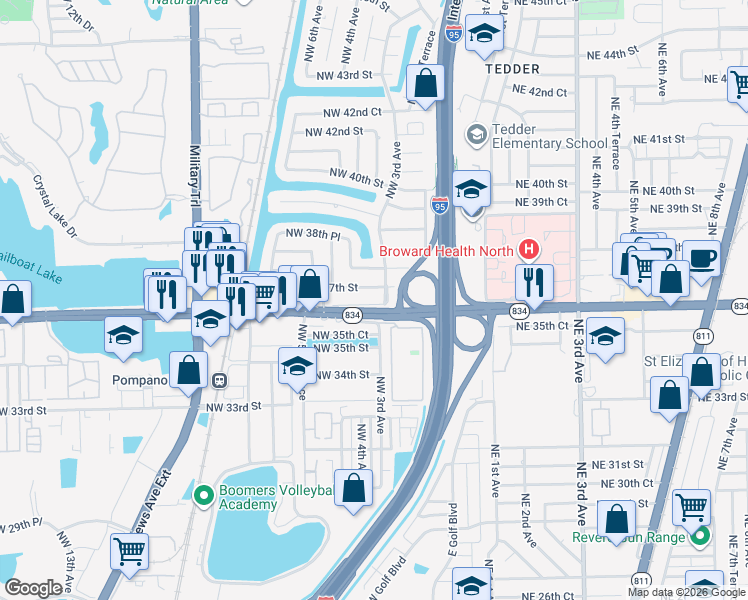 map of restaurants, bars, coffee shops, grocery stores, and more near 311 West Sample Road in Pompano Beach