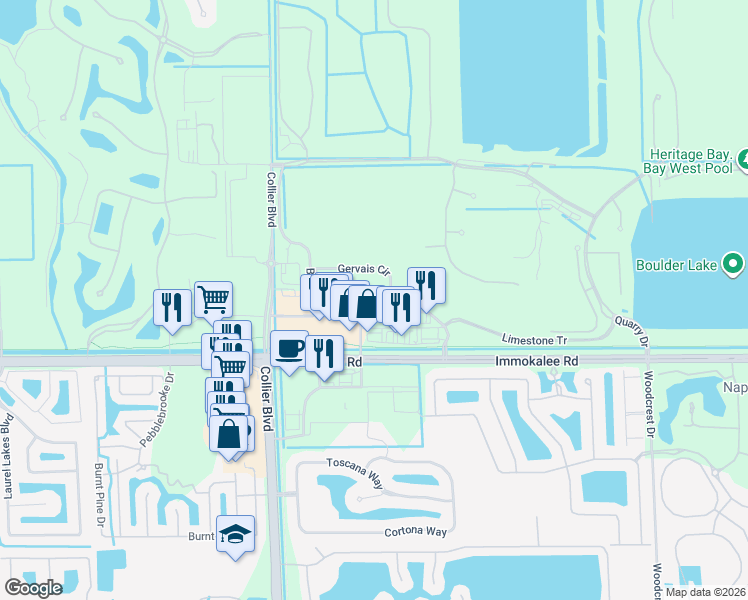 map of restaurants, bars, coffee shops, grocery stores, and more near 9043 Gervais Circle in Naples