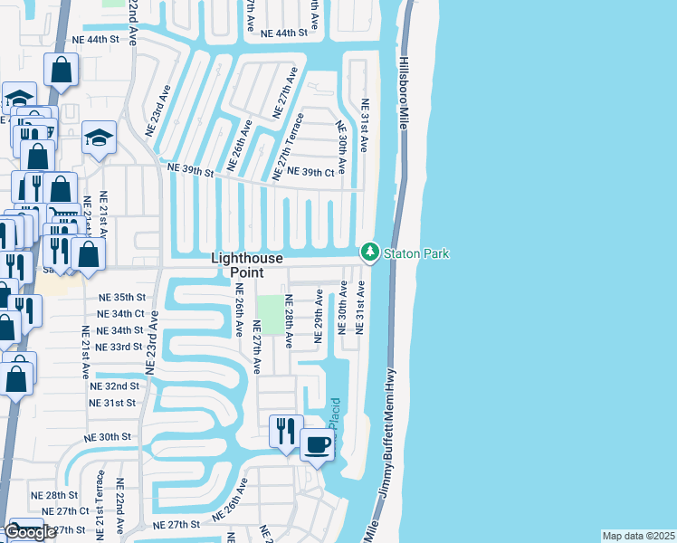 map of restaurants, bars, coffee shops, grocery stores, and more near 2932 East Sample Road in Lighthouse Point