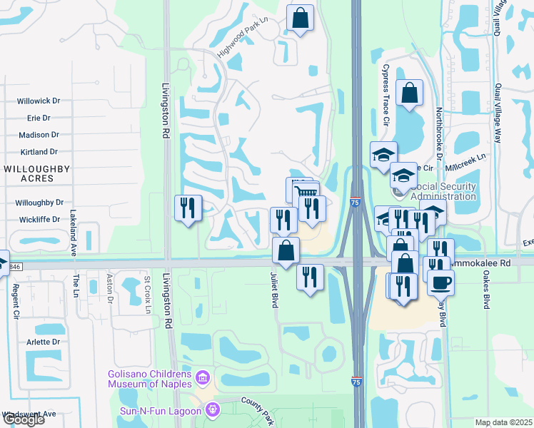 map of restaurants, bars, coffee shops, grocery stores, and more near 5135 Cedar Springs Drive in Naples
