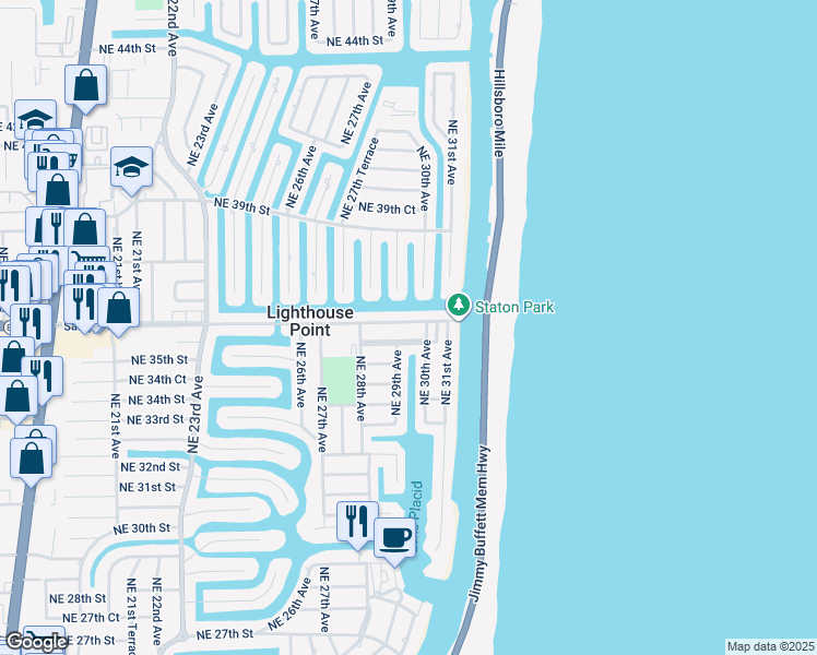 map of restaurants, bars, coffee shops, grocery stores, and more near 2932 East Sample Road in Lighthouse Point
